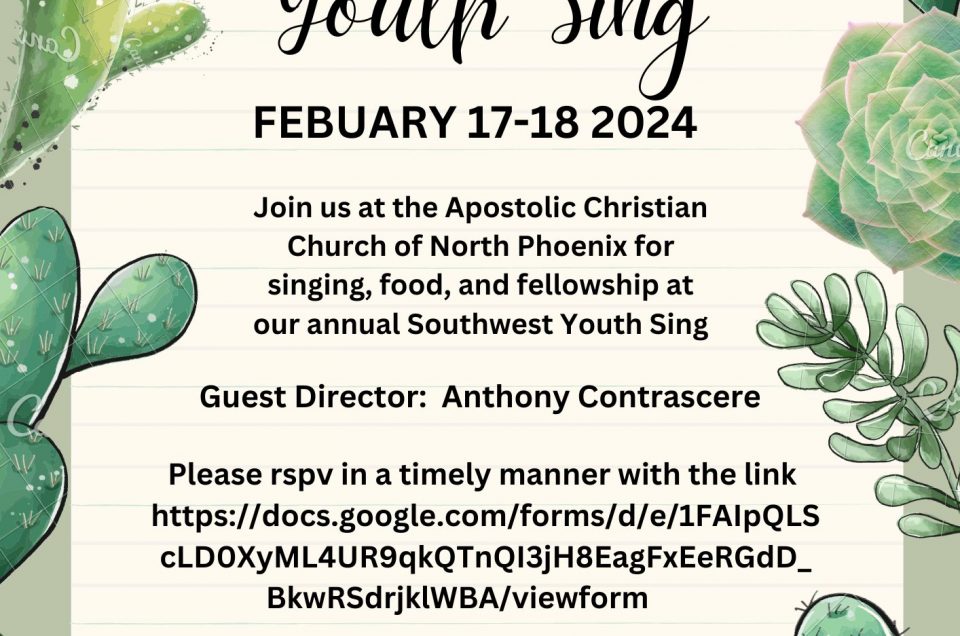Southwest Youth Sing 2024 – N Phoenix, AZ – February 17-18, 2024